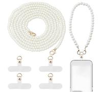 DICOSMETIC 2Pcs Pearl Beaded Cell Phone Lanyard Universal Phone Lanyard Crossbody Phones Strap Bead Wrist Strap with 4Pcs Cellphone Tether Patches for Women Phones Case Bag Purse