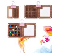 DICOSMETIC 2Pcs Portable Watercolor Palette with Clips Mini Wood Paint Tray Box Rectangle Square Portable Sketchbook Palette Flip Top Paint Palette Painting Supplies Kit for Artists Outdoors Travel