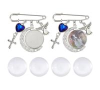 DICOSMETIC 2Pcs Wedding Bouquet Photo Charm Pin Photo Memorial Charm for Bride Moon Bouquet Picture Charm Pin with Angel Cross Charm and 4Pcs Glass Cabochons for Bridal Shower