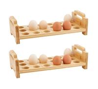 DICOSMETIC 2Pcs Wood Eggs Holder Stackable Egg Storage 18 Slots Egg Countertop Wooden Eggs Organizer with Carry Handle BurlyWood Display Rack for Home Kitchen Duck Turkey