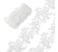 DICOSMETIC 2Yards x 2-1/2 Inch(63mm) White Embroidery Lace Appliques Luxury Lace Trim Patches Rhinestone Beaded Flower Embroidery Trim for Wedding Clothing Embellishments