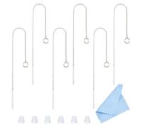 DICOSMETIC 3 Pairs 925 Sterling Silver Threader Earrings Findings Chain Tassel Earrings with Loop Platinum Drop Long Chain Ear Threads with 6Pcs Ear Nuts and 1Pc Suede Fabric for Jewelry Making