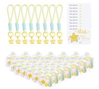 DICOSMETIC 30 Sets Star Keychain Bulk 7.17in Plush Cute Keychains Star Smile Face Key Chain with Cards and Organza Bags for Wedding Party Favors Holiday Souvenirs Team Building Gifts, Yellow