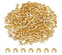 DICOSMETIC 300Pcs Brass Crimp Beads Covers 18K Gold Plated Knot Cover Caps 4mm Half Round Open Crimp Bead Knot Covers for Necklace Bracelet Jewelry Making, Hole: 1.5mm