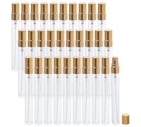 DICOSMETIC 30Pcs Mini Glass Spray Bottles Clear Empty Mist Bottles Refillable Perfume Atomizer Bottle with Gold Lid 10ml Capacity for Essential Oil Hydrating Water Air Freshener, Clear