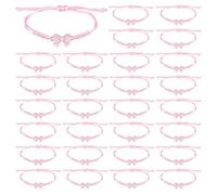 DICOSMETIC 30Pcs Pink Bow Bracelets Bulk Adjustable Alloy Enamel Nylon Cord 5/8-3-1/2 Inch/1.5-9 cm Inner Diameter Cheerleader Friendship Braid Party Favor Handmade Stack Set for Women