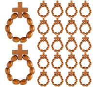 DICOSMETIC 30Pcs Wood Finger Rosary Catholic Finger Rosary Ring Pocket Rosaries Ring with Cross Goldenrod Holy Land Beads Rings for Baptism Favors Men Women Wedding Church Gift