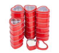 DICOSMETIC 32Pcs 2 OZ Heart Shaped Metal Tins with Clear Window Lids Heart Shaped Candle Jars Small Metal Tins with Lids for Candle Making, Candies, Gifts and Treasures, Red