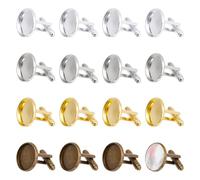 DICOSMETIC 32Pcs Men’s Cufflinks 4 Styles Blank Cufflinks Bulk Brass Cufflink Studs Cuff Buttons with Clear Glass Cabochons for Apparel Clothes Buttons Making, Tray: 18/27mm