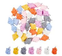 DICOSMETIC 35pc 7 Color Resin Rabbit Charms Easter Opaque 3D Cute Pet Pendants with 2mm Loops Textured Resin Animal Charms for DIY Jewelry Making