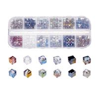 DICOSMETIC 360Pcs Cube Faceted Glass Beads 12 Colors Square Crystal Beads 4mm Crystal Spacer Bead Electroplated Bead for Bracelet Necklace Jewelry Making Hole: 1mm (Dark Color)