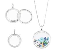 DICOSMETIC 3Pcs 3 Sizes Round Locket Pendant Stainless Steel Memory Locket Charms Clear Picture Frame Charm Floating Charm Glass Living Bouquet Charms for Women Men Necklace