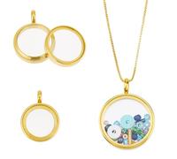 DICOSMETIC 3Pcs 3 Sizes Round Locket Pendant Stainless Steel Memory Locket Charms Clear Picture Frame Charm Real 18K Gold Plated Floating Charm Glass Living Bouquet Charms for Women Men Necklace