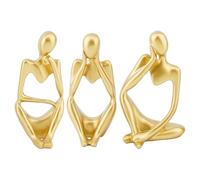 DICOSMETIC 3Pcs 3 Styles Thinker Statues Gold Decor Accents Set Bookshelf Desk Figurines Abstract Sitting Sculptures Resin Statue Ornaments for Housewarming Gifts Living Room Dining Desk Decorations