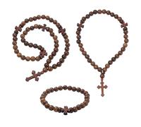 DICOSMETIC 3Pcs Christian Orthodox Ropes 25/33/50 Knots Orthodox Greek Rope Greek Komboskoini Chotki Protection Blessing Cross Charm Wood Beads Ropes Catholic Religious Gift for Men Women
