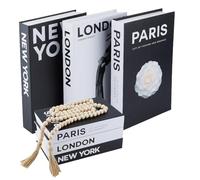 DICOSMETIC 3Pcs Decorative Books for Home Decor Coffee Table Books Decor Faux Books for Decoration Stacked Book Home Decor with 1Pc Wood Beaded Pendant（London/Paris/New York）