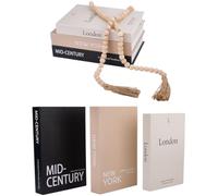 DICOSMETIC 3Pcs Decorative Books for Home Decor Faux Books for Decoration Coffee Table Book Decor Stacked Book Home Decoration with 1Pc Wood Beaded Pendant（London/New York/Mid-Century）