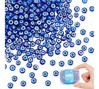 DICOSMETIC 4 Strands Evil Eye Beads Handmade Lampwork Beads Dark Blue Flat Round Eye Beads Chain Small Glass Spacer Beads for Bracelet Necklace Earring Making Craft, Hole: 0.6mm