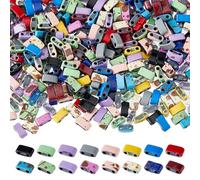 DICOSMETIC 400 Pcs 16 Colors 2-Hole Rectangle Spacer Beads Tila Beads Flat Rectangle Beads 5mm Synthetic Hematite Beads for DIY Craft Bracelet Necklace Earrings Making, Hole: 0.6mm