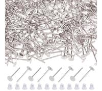 DICOSMETIC 400Pcs Stainless Steel Earrings Posts Flat Pad Earring Studs 3mm Round Earring Stud Blanks Earring Pin with 400Pcs Ear Nuts for Jewelry Making