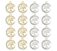 DICOSMETIC 40Pcs 2 Colors Metal Tree of Life Charm Alloy Moon with Tree Charms Rhinestone Crescent Moon Charm Tibetan Style Family Charms for DIY Necklaces Jewelry Making