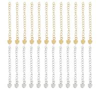 DICOSMETIC 40Pcs 2 Colors Necklace Extenders 2.3 Inch Long Brass Extender Chain Real 18K Gold Platinum Plated Curb Chain Extension with Heart Charm Small Metal Chains End Chains for Jewelry Making