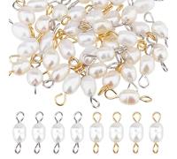 DICOSMETIC 40Pcs 2 Colors Pearl Pendant Connectors Pearl Link Charms 11x4.5x4.5mm Freshwater Pearls Links Natural Pearls Charms with Stainless Steel Loop for Jewelry Making