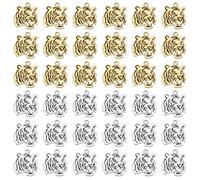 DICOSMETIC 40Pcs 2 Styles Tiger Head Charms Double Sided Animal Charms Alloy Tiger Pendant Bulk for DIY Jewelry Making Necklace Bracelet Keychain Earring Crafting Accessories, Hole: 2-3mm