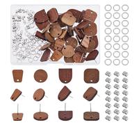DICOSMETIC 40Pcs 4 Styles Wood Stud Earring Findings Set Coconut Brown Flat Earring Posts with Wooden Stud Earrings with Jump Rings and Ear Nuts for DIY Earring Jewelry Making, Hole: 1.8-2mm