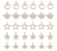 DICOSMETIC 40Pcs 5 Styles Rhinestone Star Charm Alloy Celestial Charm Bulk Cubic Zirconia North Star Planet Charms Light Gold Shiny Stars Pendant for Necklace Bracelet Earring Jewelry Making