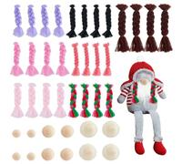 DICOSMETIC 40Pcs 7 Colors Gnome Braids Wood Beads Set Small Faux Doll Hair Braid 10/15/20mm Dwarf Nose Ball Doll Making Kit for DIY Handmade Sewing Party Costume