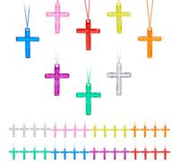 DICOSMETIC 40Pcs 8 Colors Crystal Plastic Cross Necklace 76cm Colored Cross Necklaces Easter Christian Necklace Bulk Easter Church Gifts Religious Party Favors for Bible Sunday School