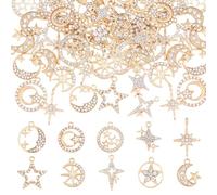DICOSMETIC 40Pcs Alloy Crescent Moon Charms Crystal Rhinestone Star Charms 10 Styles Star and Crescent Moon Charms Light Gold Celestial Charms for DIY Jewelry Making, Hole: 1.4-2.3mm