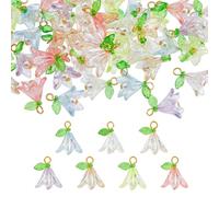 DICOSMETIC 42Pcs 7 Colors Acrylic Flower Charm Bulk Lily Floral Charms Lily of The Valley Charm Leaf Flower Dangle Charms Bell Floral Pendant for DIY Crafts Necklace Bracelet Earring Jewelry Making