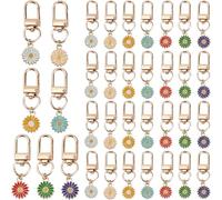 DICOSMETIC 42Pcs 7 Styles Flower Keychains Bulk 5.1cm Alloy Enamel Floral Keychain Golden Swivel Clasp Hooks with Daisy Charms Cute Purse Charm Small Zipper Pull Charm for Backpack Car Keys Ring