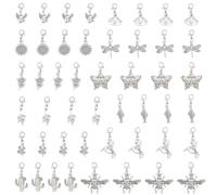 DICOSMETIC 48Pcs 12 Styles Clip on Charm Bulk Animal Flower Dangle Charms with Lobster Clasp Leaf Bracelet Charms Vintage Alloy Insects Charm Stitch Marker Pendant for DIY Jewelry Making Crafts