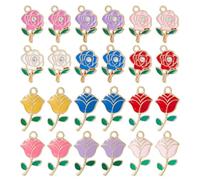 DICOSMETIC 48Pcs 12 Styles Enamel Flower Charm Bulk Alloy Rose Charms Colorful Tulip Charms Metal Floral Pendant for DIY Necklace Earring Bracelet Jewelry Craft Making