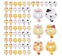 DICOSMETIC 48Pcs Resin Cat Donut Charm Bulk 1x0.79x0.28 Inch/25.5x20x7mm Mini Flatback Kawaii Animal Pendant 2mm Hole for DIY Jewelry Making Keychain Bracelet Earrings Necklace, Mixed Color