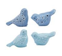 DICOSMETIC 4Pcs 2 Colors Porcelain Bird Statue Blue Ceramic Birds Figurine Ceramic Bird Ornaments Small Animal Statues Home Decor for Cabinet Shelves Entryway Bookcase TV Stand