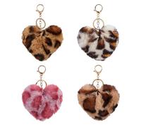 DICOSMETIC 4Pcs 4 Colors Leopard Print Heart Keychain Fuzzy Heart Keychains Fluffy Tote Bag Charms Cute Car Key Chain for Women Gifts Purse Bag Handbag Backpack Accessories