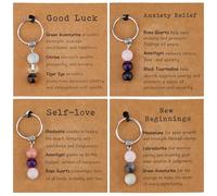 DICOSMETIC 4Pcs 4 Styles Crystals Keychain Gift 5CM Natural Gemstone Keychains New Beginnings Self-Love Good Luck Gift with Paper Card for Women Best Friend