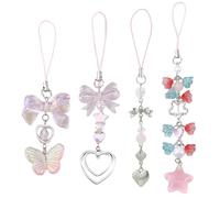 DICOSMETIC 4Pcs 4 Styles Phone Wrist Strap Cute Phone Charms Aesthetic Charm Lanyard Strap Kawaii Cellphone Keychain Bowknot Flower Cell Phones Pendant Accessories for Bag Backpack Camera