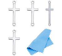 DICOSMETIC 4Pcs 925 Sterling Silver Cross Connector Charms 19x8.5mm Double Hole Sideways Cross Links Pendants with 1Pc Polishing Cloth for Bracelet Necklace Jewelry Making, Hole: 1.2mm