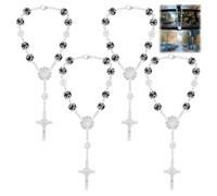 DICOSMETIC 4Pcs Cross Mirror Hanging Accessories Saint Benedict Car Rosary Black Car Rosary with Cross Blessing Rosaries Beads Catholic Religious Gifts for Woman Men