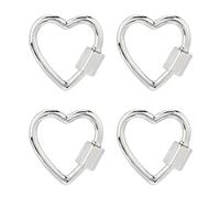 DICOSMETIC 4Pcs Heart Screw Carabiner Lock 18.5x18.5x2mm Cute Carabiner Keychain Small Screw Lock Charms Brass Buckle Clips Platinum Heart Clip for Necklace Jewelry Making Supplies Handbag