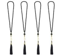 DICOSMETIC 4Pcs Islamic Rosary Necklace Black Glass Tasbih Prayer Beads 99 Prayer Beads Necklace with Gold Fishhook Charm and Tassel Decor Religious Gift for Women Men, 43cm