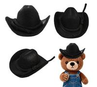 DICOSMETIC 4Pcs Miniature Cowboy Hat Dollhouse Cowboy Hat 1:12 Scale Mini Soft Hats Black Cute Tiny Hats for Cake Topper Doll Dress Up Dollhouse Decoration Party Accessories