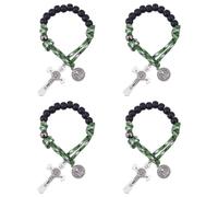DICOSMETIC 4Pcs One Decade Paracord Rosary Black Beads Pocket Rosary Bracelet with St Benedict Michael Crucifix 20.5cm Decade Rosaries Car Praying Catholic Gift for Men Women