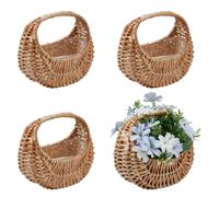 DICOSMETIC 4Pcs Rattan Wicker Baskets Rattan Flower Girl Basket Small Wicker Flower Baskets Rustic Elegant Flowers Basket with Handles and Waterproof Lining for Home Party Decorations, 18x12x16.5cm