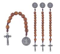 DICOSMETIC 4Pcs Saint Benedict Medal Pocket Rosary Open Style One Decade Rosary Wood Beads with Medal and Crucifix Catholic Christian Religious Gift for Men Women, 19.7cm